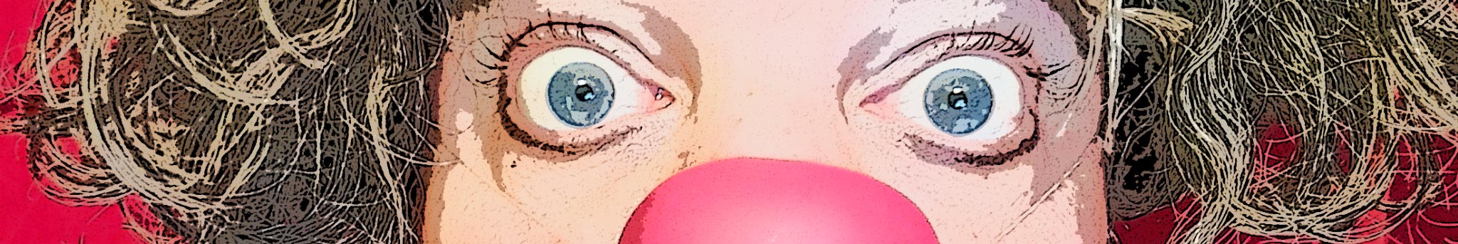 Primer plano filtrado de una mirada clown con nariz roja